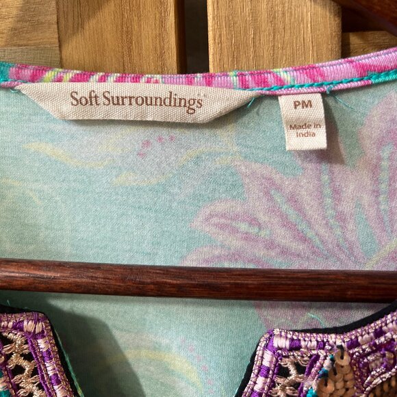 Soft Surroundings Maddalena Embroidered Beaded Tunic Blouse Top MP Turquoise - Picture 6 of 15